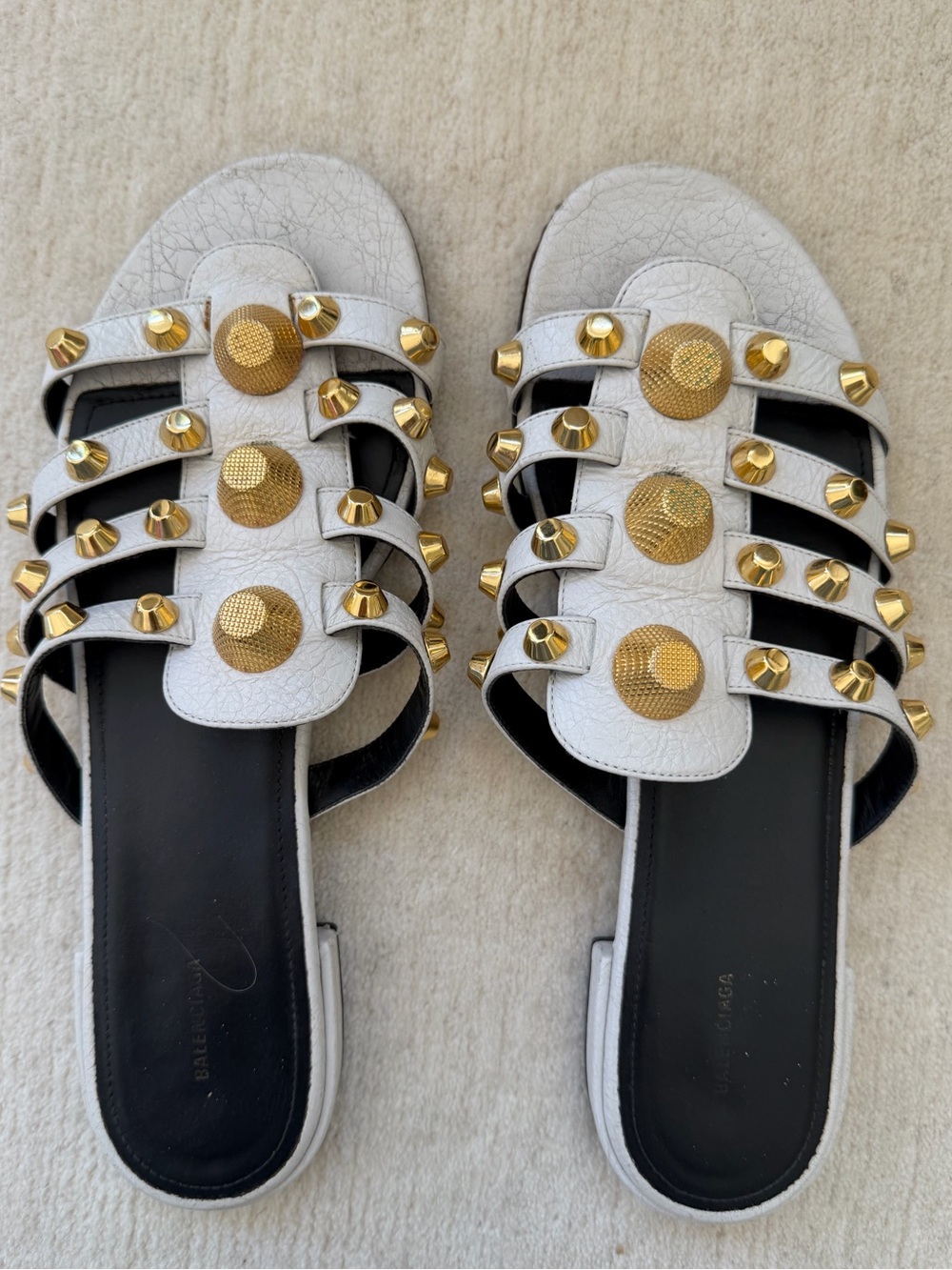 Balenciaga White Leather Studded Sandal